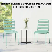 Outsunny Lot de 2 Chaises de Jardin Empilables en Métal pour Terrasse, Balcon, Jardin, Vert(m-4)