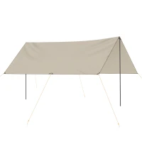 Outsunny Tente tarp de camping bâche 4 x 3 m protection solaire avec 2 mâts et sac de transport multifonction kaki(m-12)