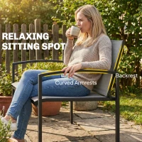 Outsunny Ławka ogrodowa 2-osobowa, odporna na warunki atmosferyczne, metalowa, z oddychającym siedziskiem, profilowanymi podłokietnikami, 112 x 66 x 80 cm, szara(m-7)