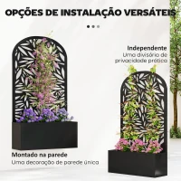 Outsunny Floreira com Painel Decorativo Curvo de Folhas em Metal e Opção de Montagem na Parede 61x23x113 cm Preto(m-5)