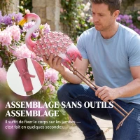 Outsunny Statue de Jardin Flamant Rose, Sculpture d'Oiseau en Métal avec Plumes Florales, 28 x 19 x 83 cm, Rouge(m-7)