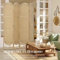 HOMCOM Biombo Separador de Ambientes 4 Paneles 160x170 cm con Parte Superior Arqueada Tejido a Mano Divisor Plegable Natural(m-5)