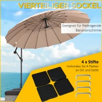 Outsunny Sonnenschirmständer 4-teilig Schirmgewicht, Schirmständer für Ampelschirm Sand/Wasser bis 60/70 kg(m-4)