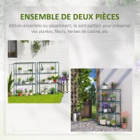 Outsunny Lot de 2 Étagères à Fleurs en acier 4 Niveaux Intérieur et Extérieur, support de plantes 70 x 27 x 110 cm, vert(m-4)