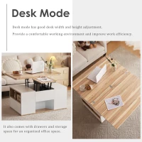 Lift-Top Coffee Table with Storage, 3 Drawers and Adjustable Height, 100x51x47 cm, White & Oak(m-7)