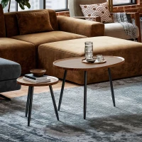 HOMCOM Lot de 2 tables basses gigognes, table d'appoint empilable, pieds en métal, pour salon, chambre, bureau, bois de noyer(m-10)