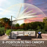 Outsunny 3 x 3 m Garden Cantilever Parasol w/ Light, Cover, UPF50+ Patio Umbrella w/ Wind Protection, 360° Rotation, Cream White(m-8)
