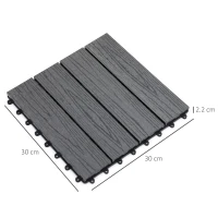 Outsunny WPC Interlocking Decking Tiles, Pack of 11 Interlocking Patio Paving Slabs, 30 x 30 x 2.2 cm, Grey(m-3)