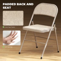 HOMCOM Zestaw 2 składanych krzeseł, przenośne krzesła biurowe, metalowe nogi, składane krzesło do biura, recepcji, poczekalni, wygląd lnu, beżowe(m-4)