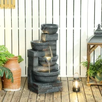 Outsunny Fontaine extérieure de jardin cascade avec éclairage LED, pompe inclus, 38 x 35 x 78,5 cm, gris(m-10)