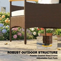Outsunny Rattan Bistroset 3-delig FSC tuinmeubelset met 2 stoelen, 2-niveau houten tafel, dikke wasbare kussens(m-6)