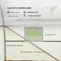 Outsunny Seră de grădină tunel cu acoperiș PE cadru din oțel ușă rulabilă și 12 ferestre 8 x 3 x 2 m alb(m-7)
