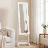 HOMCOM Armoire à bijoux armoire de rangement sur pieds boîte à bijoux avec miroir multi-rangements éclairage LED blanc(m-8)