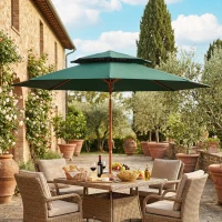Outsunny 2.7 m Garden Parasol with Double Top Outdoor Market Table Umbrella with Crank System, Green(m-8)