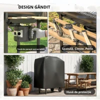 Outsunny Grătar pe cărbuni cu căruț de gătit, etajere pliabile, termometru, roți, rotisor electric, negru(m-5)