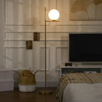 HOMCOM Lampadaire lampe à pied en métal avec abat-jour câble de 180 cm avec interrupteur à pied 30 x 25 x 159 cm or blanc(m-10)