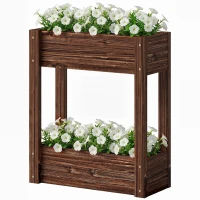 Outsunny 2-Tier Wooden Raised Planter, Raised Garden Bed on Legs with Drainage Holes and Bed Liner, Elevated Garden Planter(m-11)