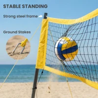 SPORTNOW Portable Volleyball Net Set with Adjustable Height Steel Poles, Volleyball, Boundary Line and Carrying Bag for Beach(m-6)