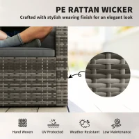 Outsunny Rattanowa sofa 2-osobowa z poduszkami, składane boczne stoliki, jasnoszary(m-6)