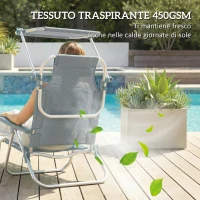 Outsunny Sedia a Sdraio Reclinabile a 6 Livelli con Tettuccio Regolabile e Poggiatesta, in Alluminio e Rete, 62x68x79, Grigio(m-7)