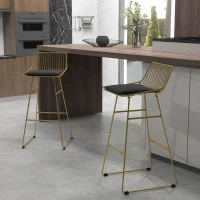 HOMCOM Lot de 2 chaises de bar design acier filaire doré avec coussin noir repose-pieds convient pour tables de 104-109 cm(m-10)
