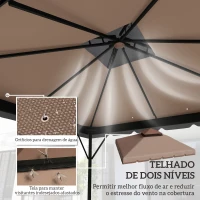 Outsunny Toldo de Substituição 3x3 m com Teto Duplo Orifícios de Drenagem e UPF 30+ Apenas Toldo NÃO Inclui Estrutura Caqui(m-4)