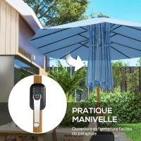Outsunny Parasol de jardin double 5 x 3 m parasol de jardin extérieur avec base incluse, manivelle, protection UV, bleu(m-5)