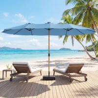 Outsunny Parasol de jardin double 5 x 3 m parasol de jardin extérieur avec base incluse, manivelle, protection UV, bleu(m-9)