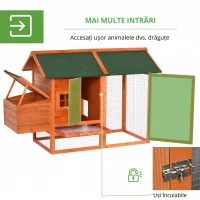 PawHut Cotet din lemn prefabricat cu cuib pentru ouat si compartiment cu tava detasabila(m-7)