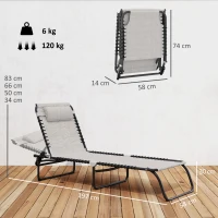 Outsunny Bain de Soleil transat Pliable Dossier inclinable Multi-Positions Acier thermoplastique Lacets élastiques Noir textilène crème(m-3)