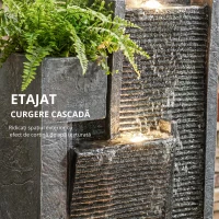 Outsunny Fântână 3 trepte pentru grădină cu iluminare LED, ghiveci, pompă, aspect piatră, reglabil 38 x 19 x 101 cm(m-6)