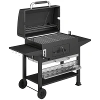 Outsunny Charcoal BBQ Grill Smoker with Electric Rotisserie Kit, Portable Barbecue Grill with Warming Rack, Black(m-1)