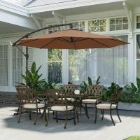 Outsunny 3 m Overhanging Cantilever Parasol, with Cross Base - Coffee(m-8)