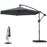 Outsunny Parasol déporté 3 m avec pied en croix et dalles lestage, parasol de jardin extérieur avec manivelle, gris foncé
