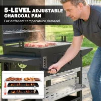 Outsunny Charcoal BBQ Grill Smoker with Electric Rotisserie Kit, Portable Barbecue Grill with Warming Rack, Black(m-6)