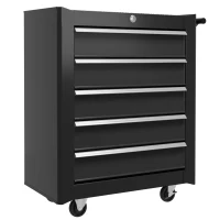 HOMCOM 5-Drawer Tool Chest with Wheels, Steel Lockable Tool Storage Cabinet with Handle, 2 Keys for Garage, Workshop, Black(m-1)