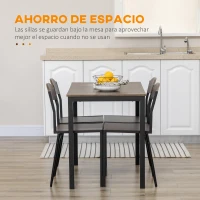 HOMCOM Juego de Mesa y 4 Sillas de Comedor Estilo Moderno Marco Metálico para Espacios Pequeños Marrón Oscuro y Negro(m-5)