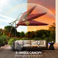 Outsunny 3 m Overhanging Cantilever Parasol, with Cross Base - Wine Red(m-6)