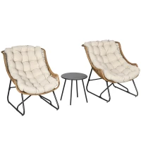 Outsunny Salon de jardin bistrot ensemble bistrot de jardin 3 pièces cadre en acier 2 chaises 1 table basse coussins inclus Kaki(m-11)