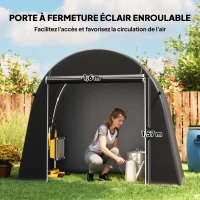 Outsunny Abri de jardin tente de stockage étanche abri moto porte enroulable fermeture éclair, 245 x 120 x 200 cm, gris foncé(m-6)