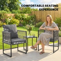 Outsunny Zestaw 2 Krzeseł Ogrodowych z PE-Rattanu i Stali z Poduszkami, Oparciem i Podłokietnikami, 52x52x66 cm, Ciemnoszare(m-6)