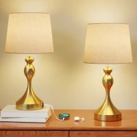 HOMCOM Dimmable Bedside Lamps Set of 2, Modern Table Lamps with 3 Colour Temperatures, USB A+C Charging Ports and Linen Shade for Living Room Bedroom Office, Gold Tone(m-10)