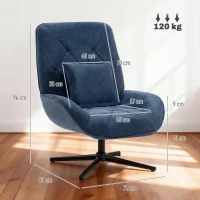 HOMCOM Accent Chair, Chenille Upholstered Swivel Armchair with Lumbar Pillow, High Back, Deep Seat and Metal Legs, Dark Blue(m-3)