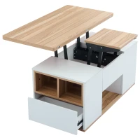 Lift-Top Coffee Table with Storage, 3 Drawers and Adjustable Height, 100x51x47 cm, White & Oak(m-13)