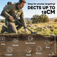 Outsunny Wykrywacz Metali IP68 Wodoodporny z 3 Trybami, Słuchawkami, Łopatą, Cewką i Wyświetlaczem LCD, Głębokość Wykrywania 18 cm(m-5)
