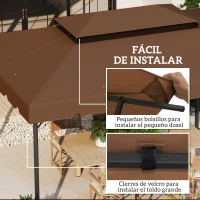 Outsunny Toldo de Recambio para Cenador 4x3 m con Techo Doble Orificios de Drenaje Solo Toldo NO Incluye Marco Café(m-5)