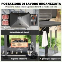 Outsunny Barbecue a Carbone, Affumicatore Portatile con Ventilazione, Termometro e Mensole Laterali, Nero(m-7)