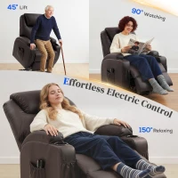 HOMCOM Fotel z funkcją podnoszenia, fotel relaksacyjny z pilotem, uchwytem na napoje, regulowanym oparciem, brązowy(m-4)