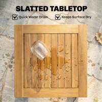 Outsunny Bijzettafel 48 x 48 cm Weerbestendig Tuintafel met Lattenontwerp Verstelbare Voeten, Vierkant(m-5)