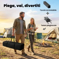 Outsunny Tavolo da Campeggio Pieghevole con Struttura in Metallo, Rete Portaoggetti e Borsa, 93x55x68 cm, Nero(m-4)